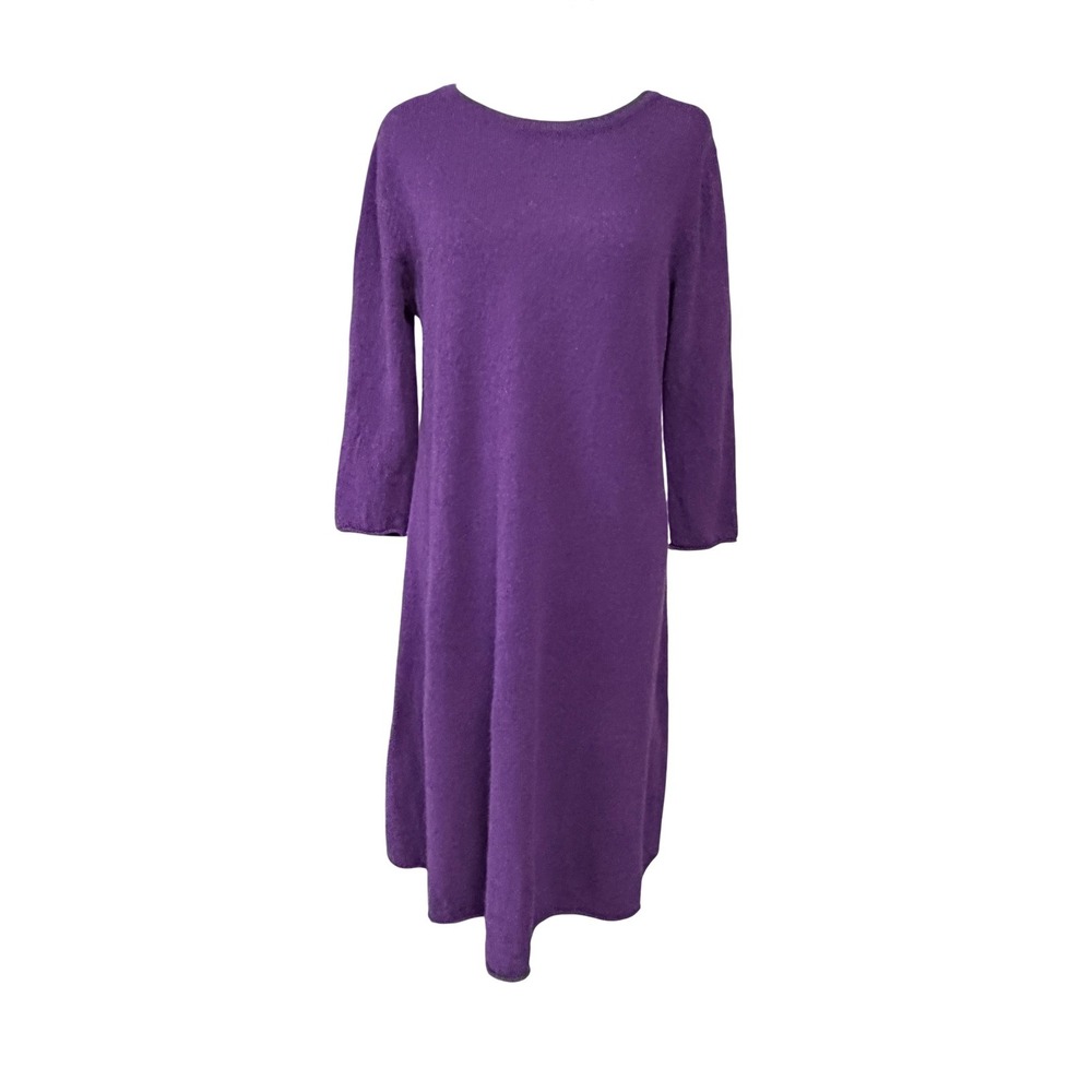 Sara Campbell Sweater Dress Womens L Purple Wool Cashmere Knit 3/4 Sleeve